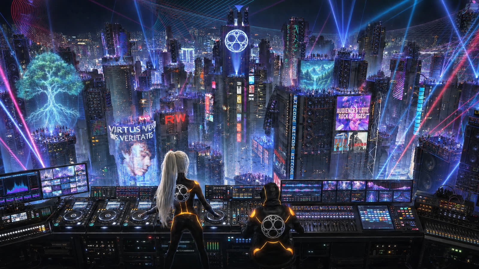 Production control deck overlooking a festival landscape